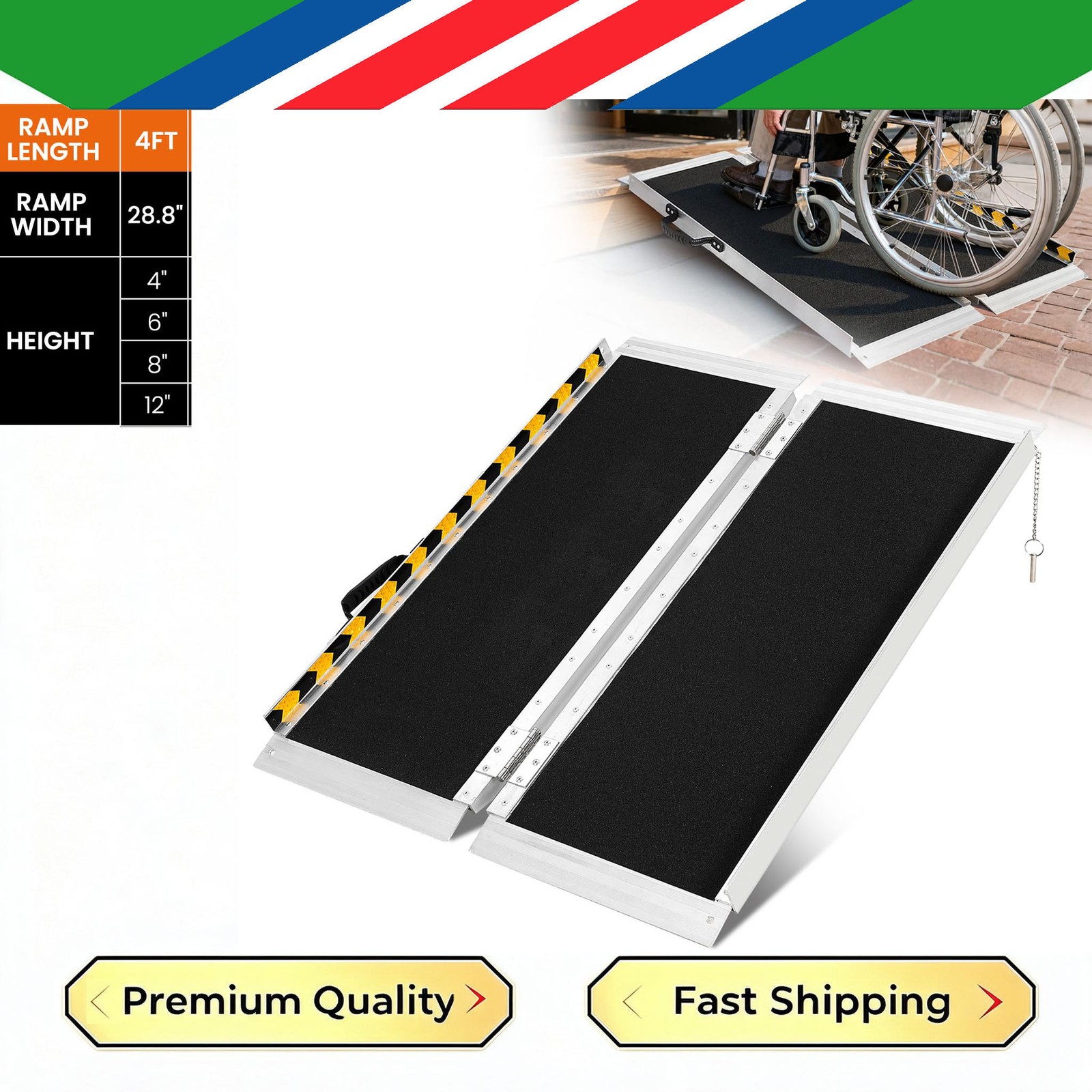 4 FT Portable Aluminum Wheelchair Ramp 800Lbs for Step Car Folding Non ...