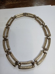 Big Vintage Chunky Mid Century Modern Silver Tone Long Bar Link Chain Necklace
