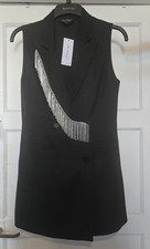 Burton Women’s Black Long Sleeveless Beaded Button Waistcoat Blazer Size 10