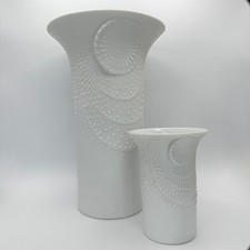 Juego de jarrón floral vintage Kaiser blanco bisque porcelana MCM minimalista Op Art Frey