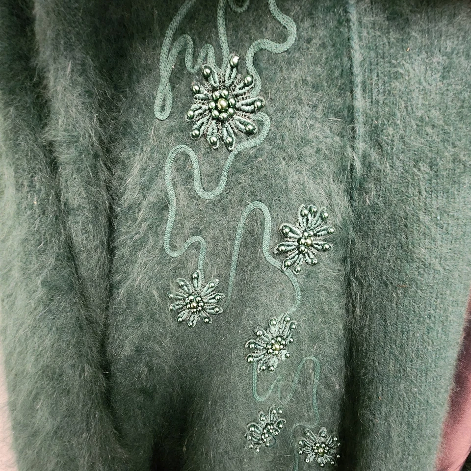 Cárdigan abierto vintage Venesha Angora para mujer grande verde floral adornado forrado Foto 4 de 4