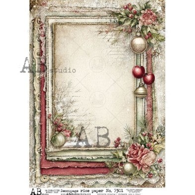 Floral Christmas Frame #7301 | A4 Rice Paper | Paper for Decoupage | AB Studios