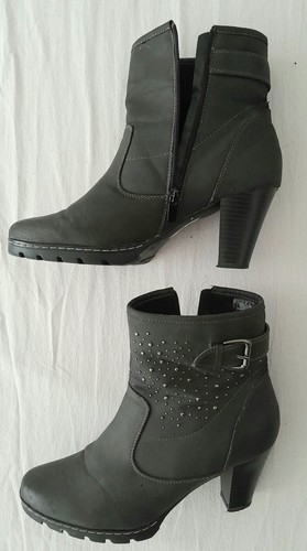 Schwarz-graue Kunstleder 👢 Stiefeletten, 8 cm Absatz, Gr. 42 passt bis Gr. 43 - Bild 17 von 24