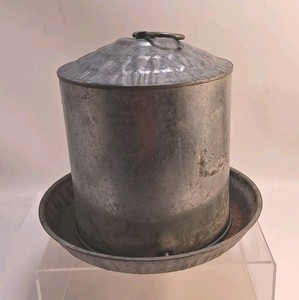 Vtg Galvanized Metal Poultry Chicken Waterer Look @  Pictures Read Description