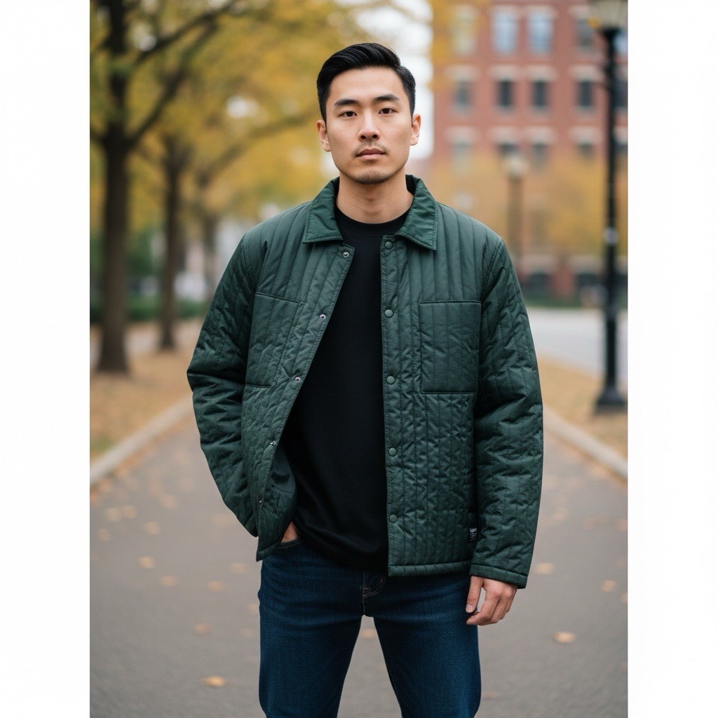 リー Hudson Men's L Vertical Quilted Snap Jacket Green NWT | eBay