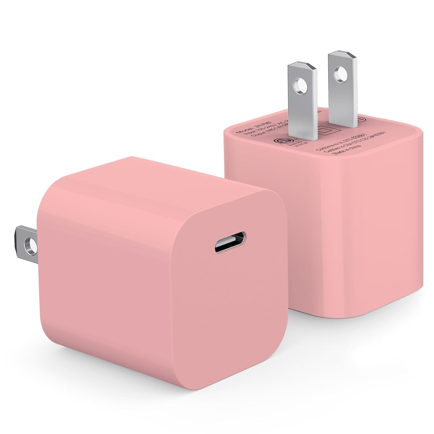 MFi Certified Fast Charger Block for iPhone 12 13 14 USB C 2Pack Pink-image