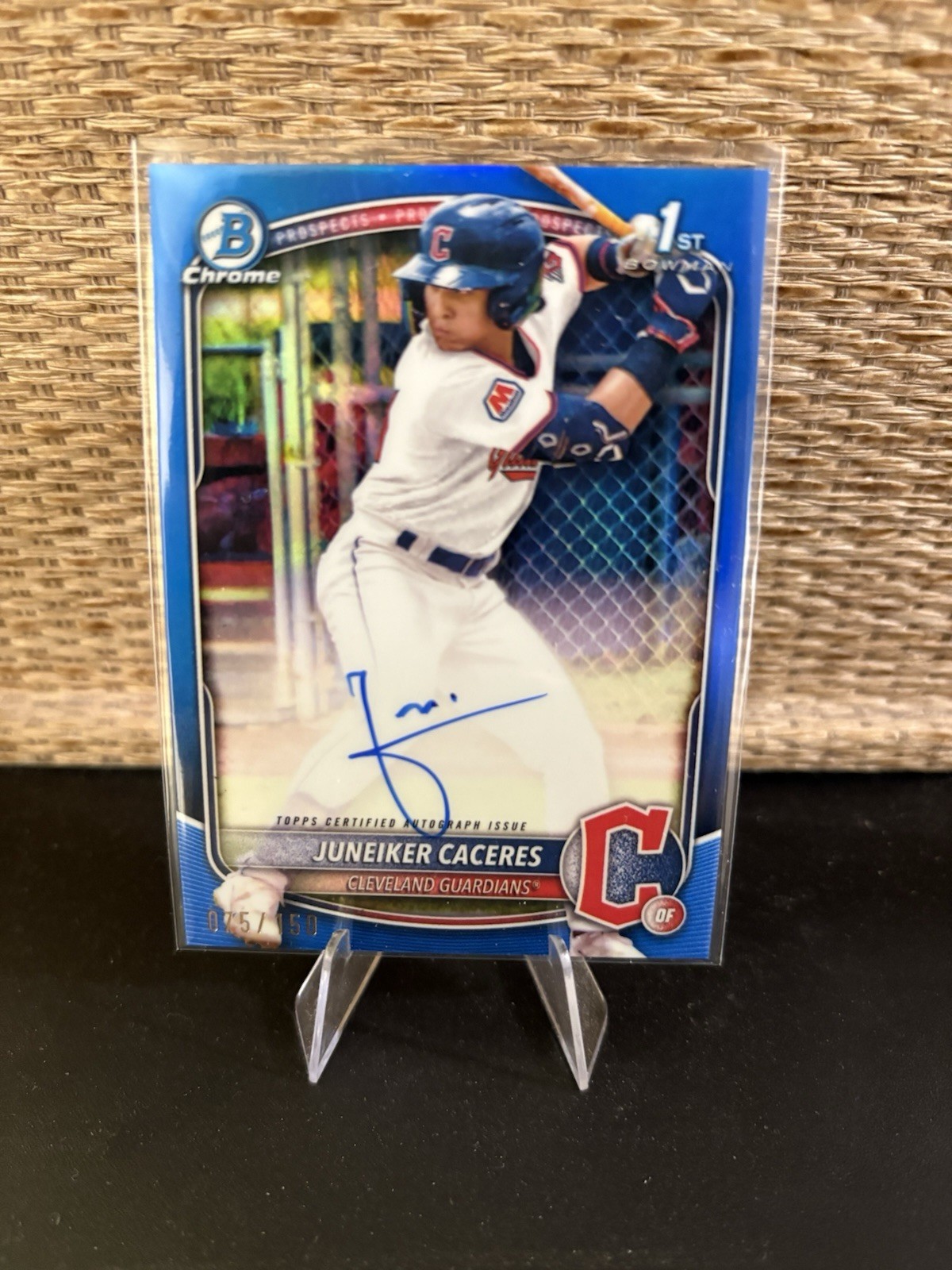 2025 Bowman Chrome Juneiker Caceres 1st True Blue Refractor Auto /150 CPA-JUC RC
