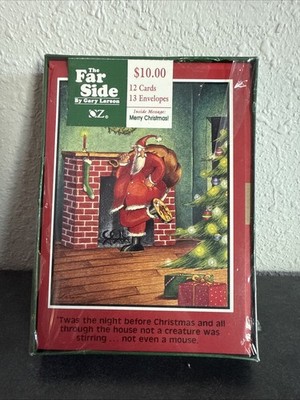 12 Pack 1988 The Far Side Christmas Cards & Envelopes Santa Not Even A Mouse NEW