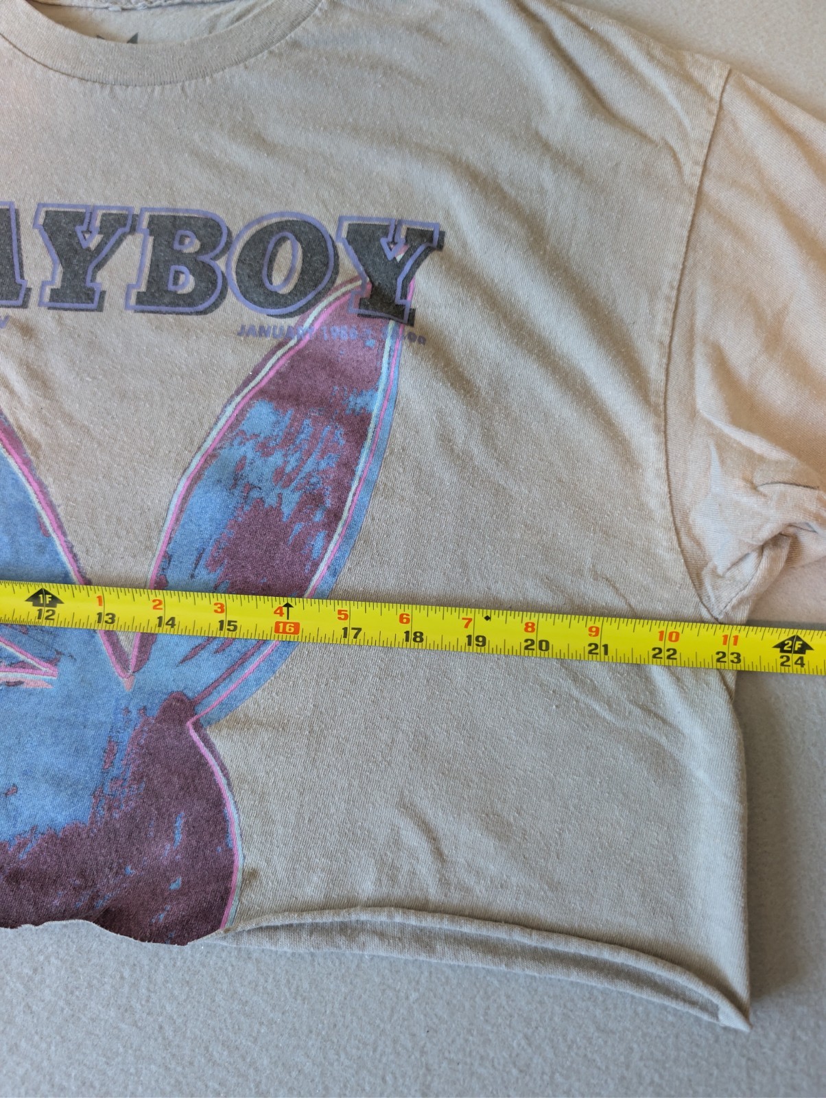 Playboy January 1986 Andy Warhol Pop Art  Tan Purple Distressed Cut Crop Top Tee image 5