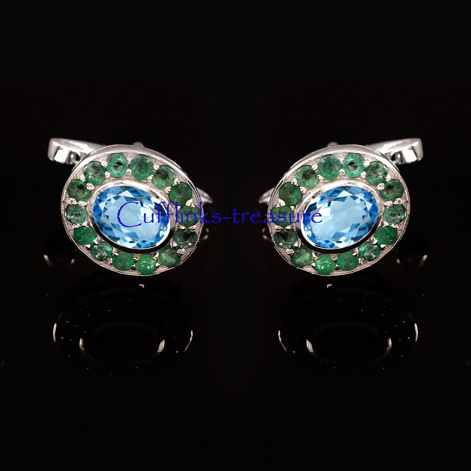 Natural Blue topaz & Emerald Gemstones with 925 Sterling Silver Cufflinks #79
Opens in a new window