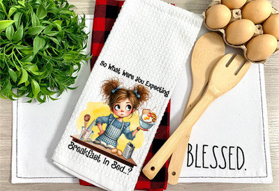 Breakfast in Bed, Waffle Weave Dish Towel/Dish Cloth, Micro Fiber (T383)