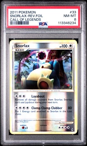 2011 POKEMON CALL OF LEGENDS SNORLAX #33 REVERSE PSA 8 NM #113346234