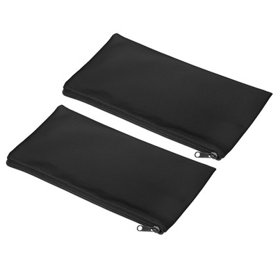 2pcs Waterproof Zipper Bag Leatherette Small Compact Bills Pencil Pouch Black