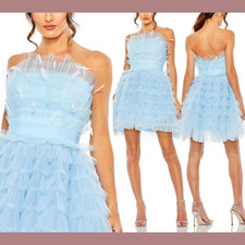 NEW $798 Mac Duggal [ 2 ] 20529 Feathered Strapless Tulle Fit Flare Dress S1307