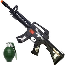 Machine Rifle Gun Toy, Large, FX Sounds Grenade Toy, Camouflaged Black, 21" Long
