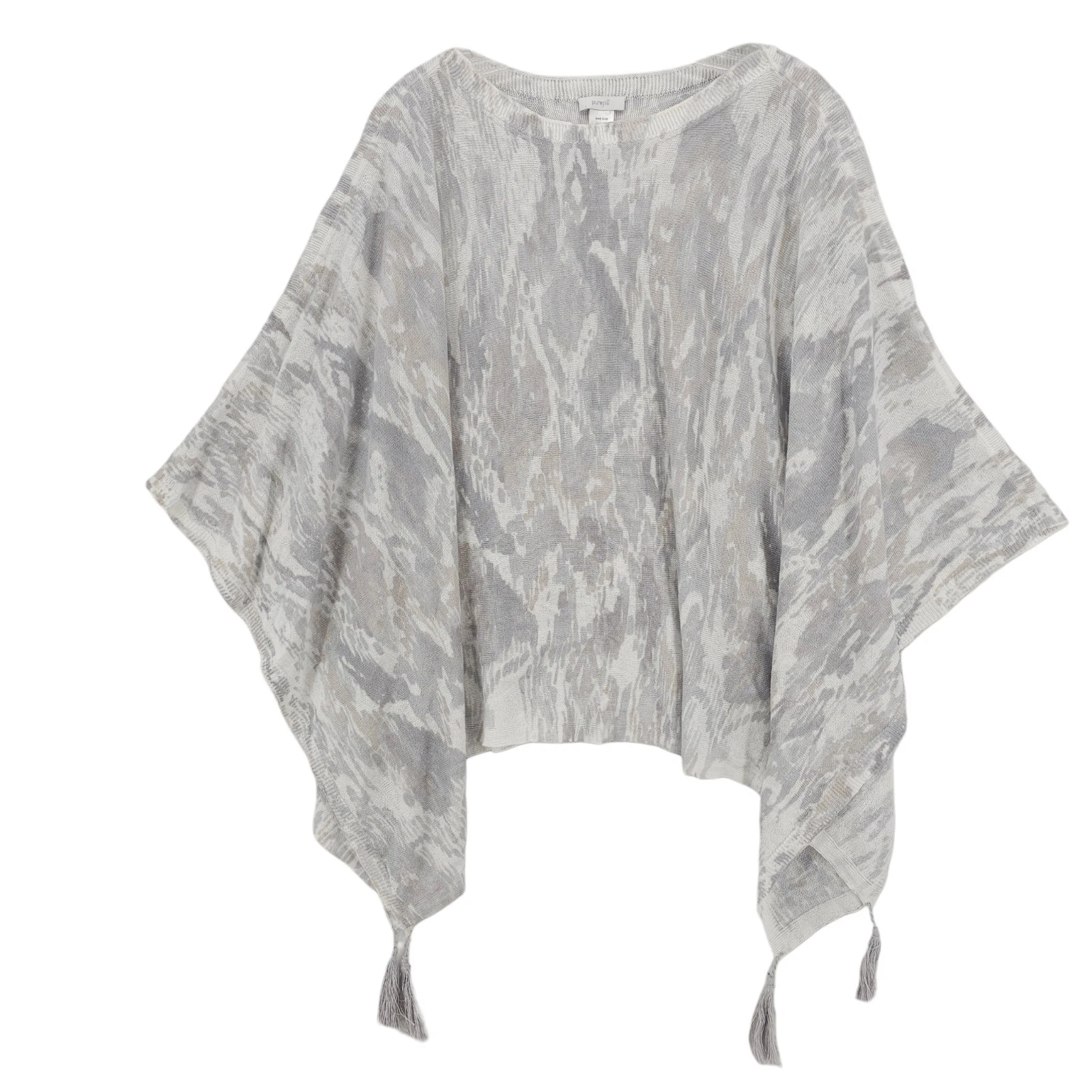 J JILL Pure Jill Watercolor IKAT Poncho Linen Blend Tasseled ONE SIZE