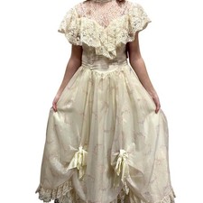 Vintage 80s Gunne Sax Jessica McClintock Lace Prairie Wedding Prom Maxi Dress 11