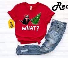 Funny Cat Christmas Shirt What? Christmas Tree Knocked Over Tee