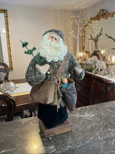 Primitive Christmas Brown Coat Santa Claus 19” Tall