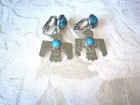Vintage Southwest Style Silver Tone Faux Turquoise Thunderbirg Clip Earrings KJ