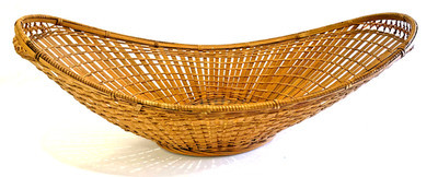 VTG Oval  Woven Wicker Fruit Bread Basket 21.5'' Retro MCM