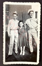 WW2 Era Snapshot Photo Family Possibly Brothers Sister Military Uniforms B W