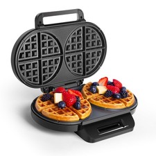 VonShef Double Waffle Maker - Non-Stick Round Belgian Waffle Machine, 1200W