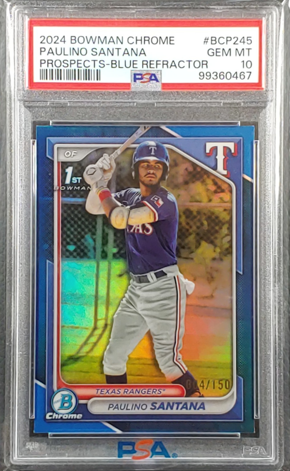 Paulino Santana 2024 Bowman Chrome Blue Refractor 1ST /150 BCP-245 - PSA 10 GEM