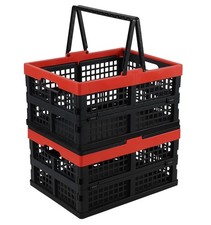 2 Pack 15L Collapsible Plastic Grocery Shopping Basket Storage Crate Handle