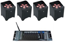 4 Chauvet DJ Freedom Par T6 Wireless Rechargeable RGB Wash Lights DMX Controller