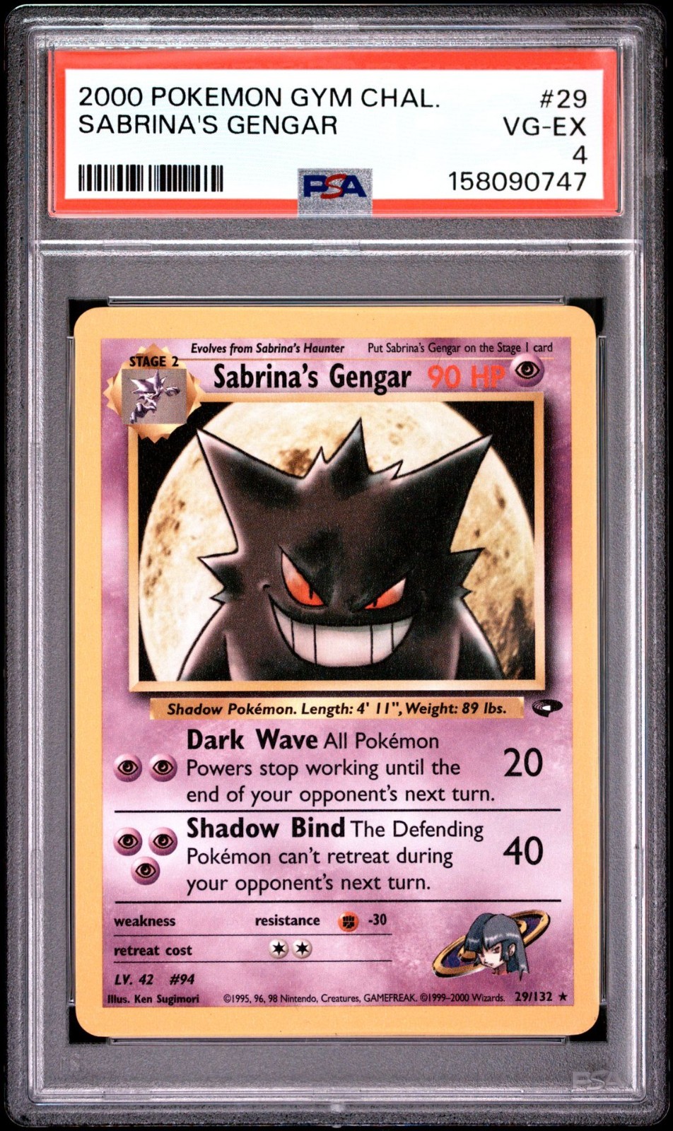 2000 POKEMON GYM CHALLENGE #29 SABRINA'S GENGAR PSA 4