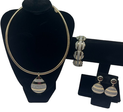 Women's Adjustable Gold and Silver Choker Chain with Earrings & Braclet (0259)
