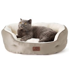 Bedsure Dog Beds for Small Dogs - Round Medium Cat 25"L x 21"W x 8"Th, Camel