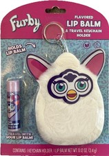 FURBY Plush Furry Stuffed Animal Key Chain Lip Balm Holder 2025 White