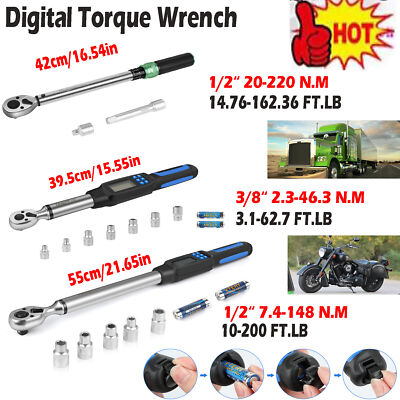  Digital Torque Wrench 1/2'' 3/8'' 1/4'' Drive Adjustable 3-200 ft.lb with Battery