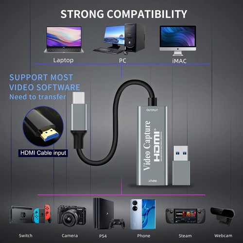 Carte de capture vidéo 1080p de type C HDMI vers USB C capture de jeux vidéo ... - Zdjęcie 3 z 8