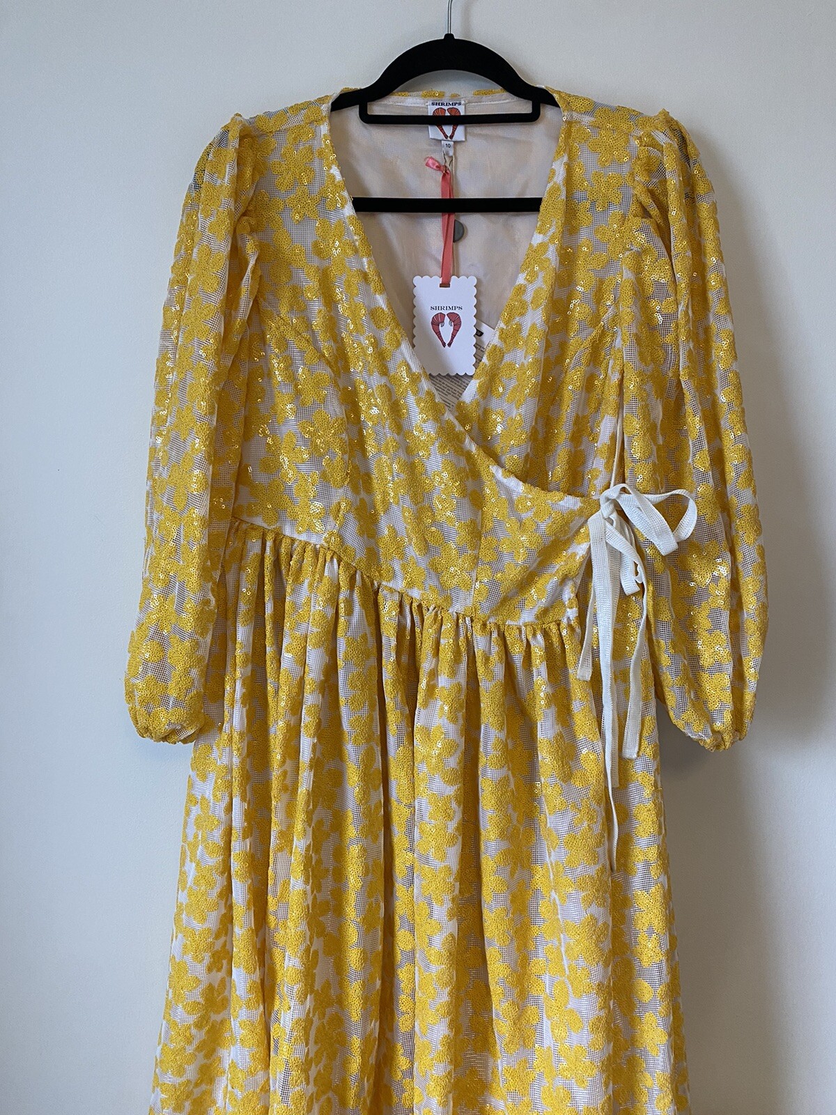 SHRIMPS Titania Yellow Sequin Wrap Dress, Brand New With Tags, Size 10 image 3