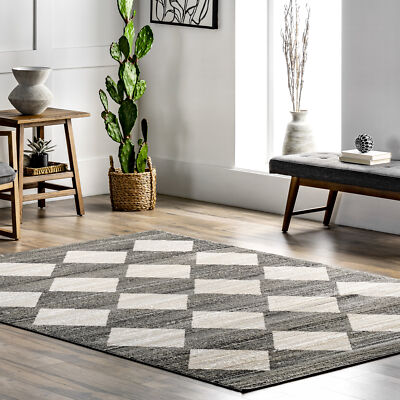 nuLOOM Gianna Contemporary Geometric Checker Tile Area Rug in Grey