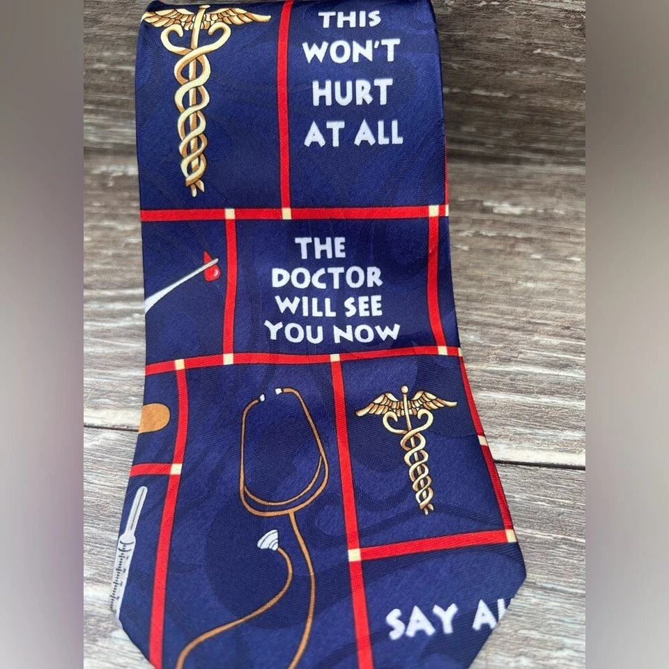 Gravata Steven Harris masculina feita à mão novidade vintage médico agulha estetoscópio - Imagem 2 de 4