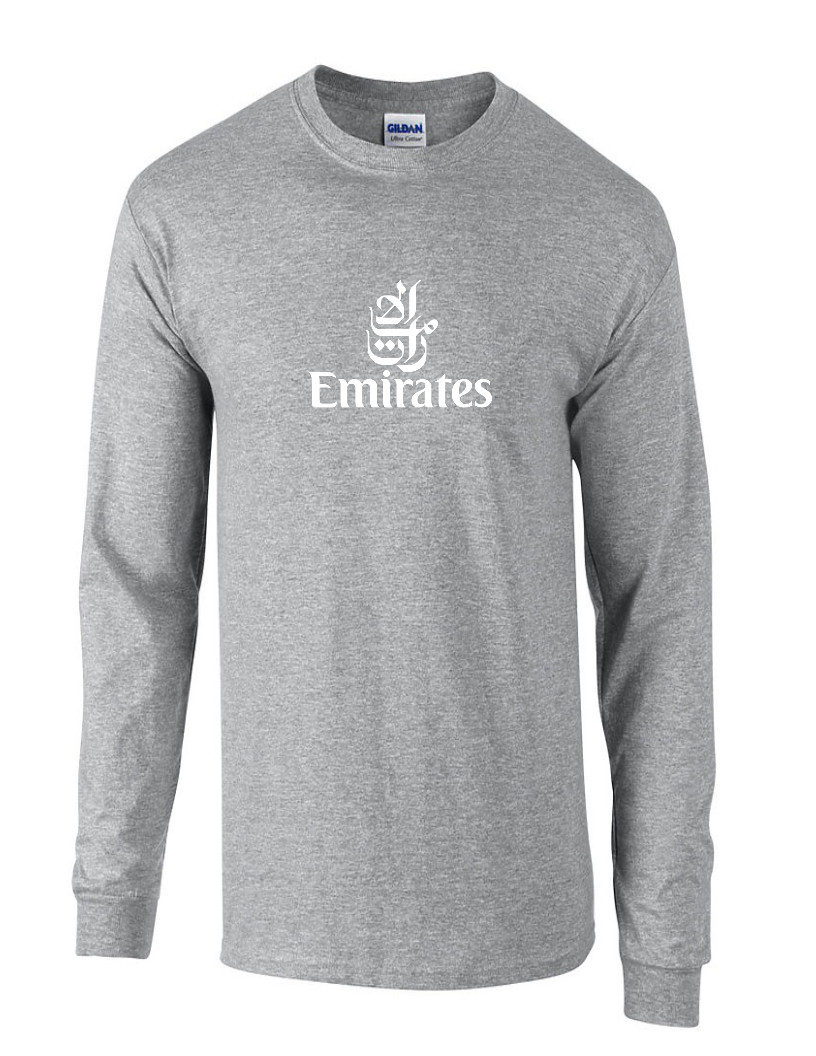 Emirates White Vintage Logo Shirt Emirati Airline Sport Gray Long