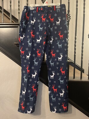 Tipsy Elves reindeer Rudolph blue Dress Pants 32 Ugly Christmas Slacks Sweater