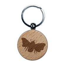 Bee Solid Engraved Wood Round Keychain Tag Charm