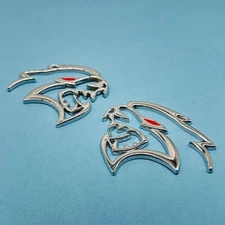 Set of 2 Devil Cat Hellcat Fender Emblem Left & Right Badge Nameplate Chrome Red