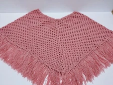 Handmade Boho Sweater Poncho Women's Sz S Crocheted Pink One Size Granny Girl's