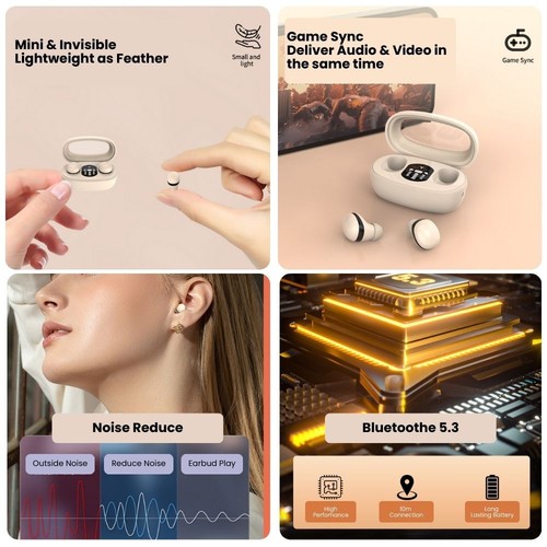Invisible Mini Earbuds Side Sleepers Wireless Micro Smallest Hidden Headphones - Picture 5 of 8
