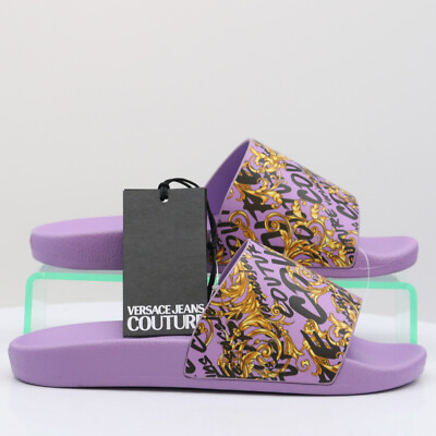 VERSACE JEANS COUTURE WOMENS SLIDES SLIDERS PURPLE GOLD RRP £70 MC