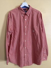 Chaps Dress Shirt Mens Size L Large Red Striped Long Sleeve Easy Care Button Up