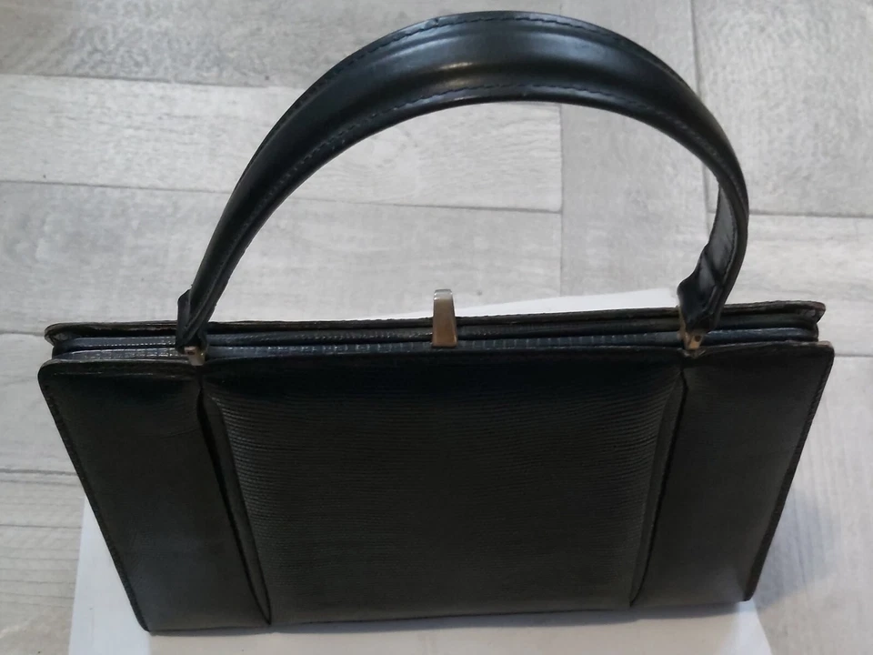 sac à main ancien noir en lézard véritable - Photo 3/4