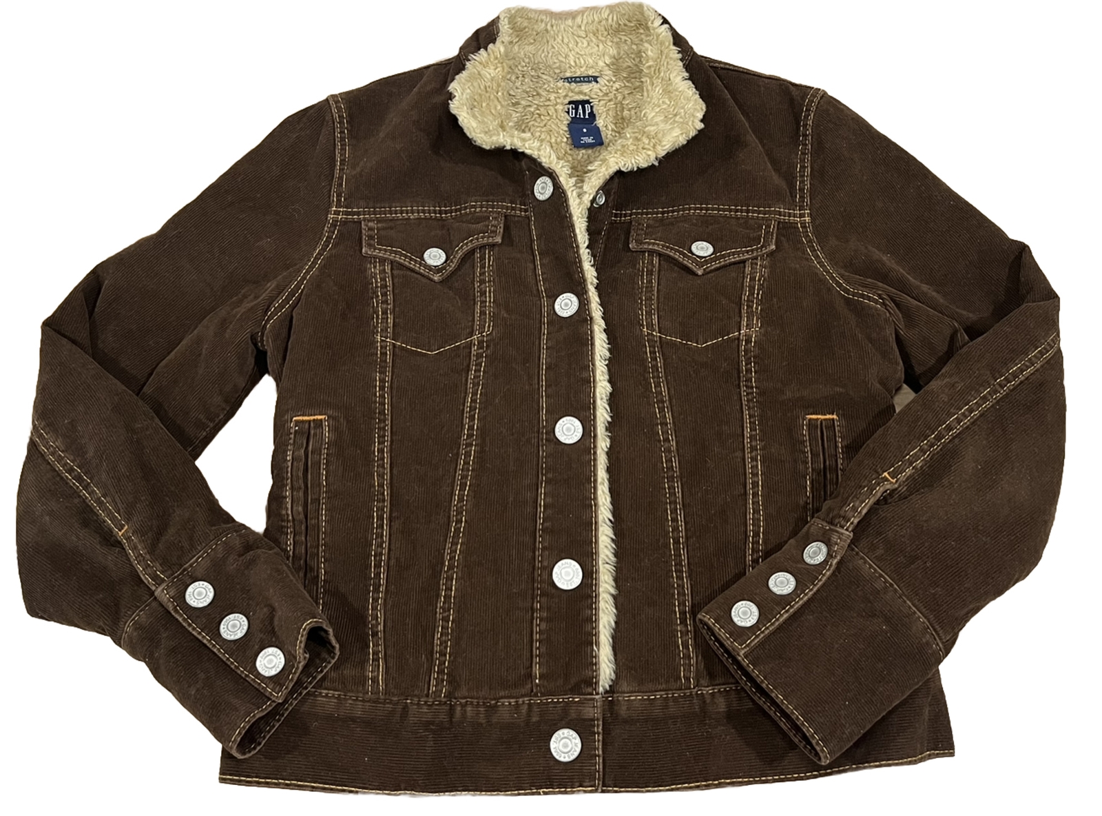 GAP Button Down Stretch Sherpa Lined Brown Cordur… - image 1
