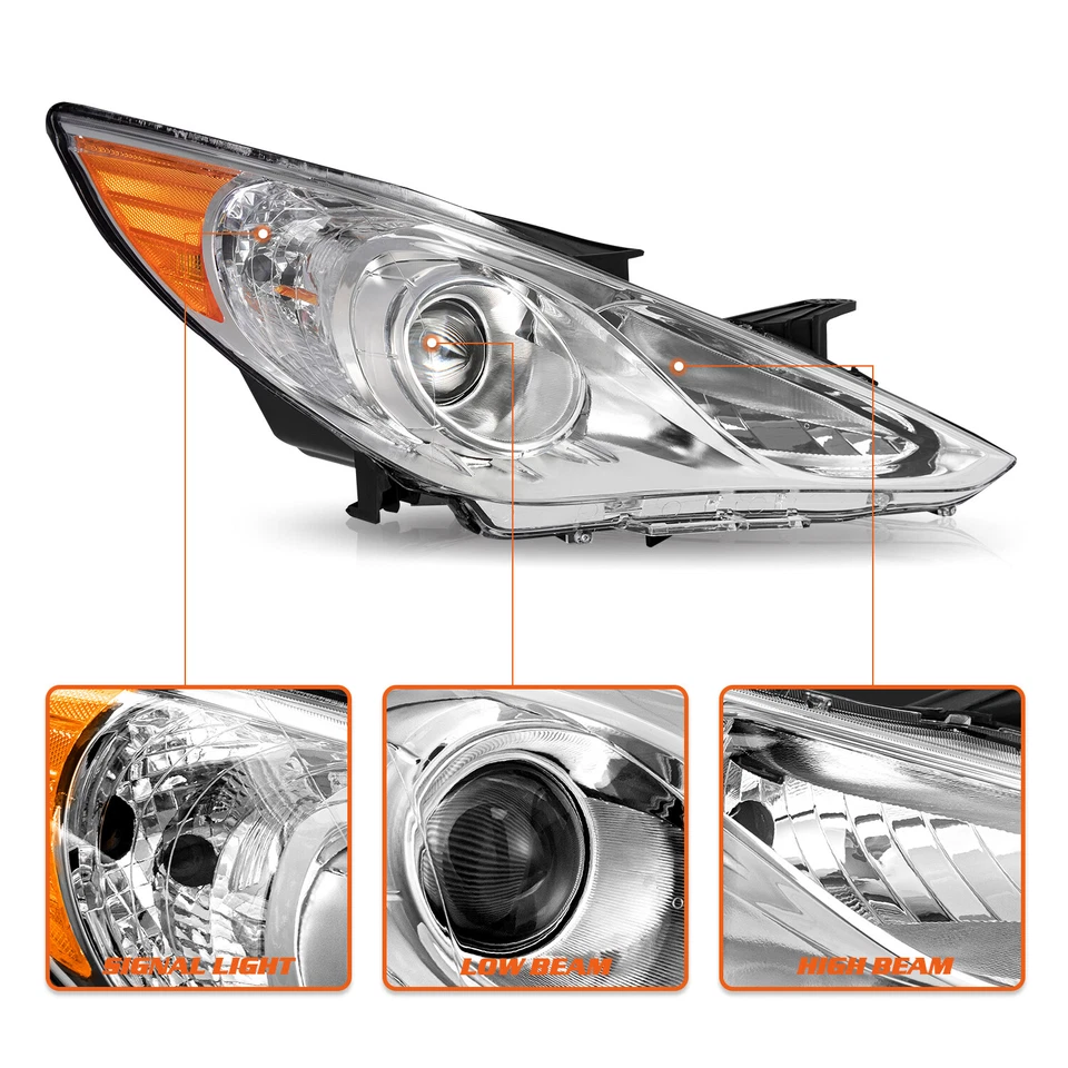 For 2011-2014 Hyundai Sonata Chrome Housing Headlight Assembly Passenger Side - Image 4 of 4